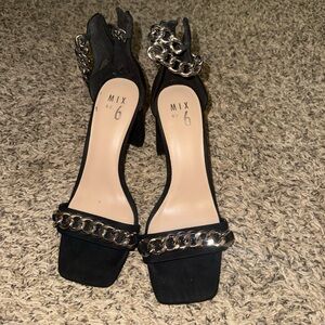 Mix No. 6 Black Silver Chain Heels
